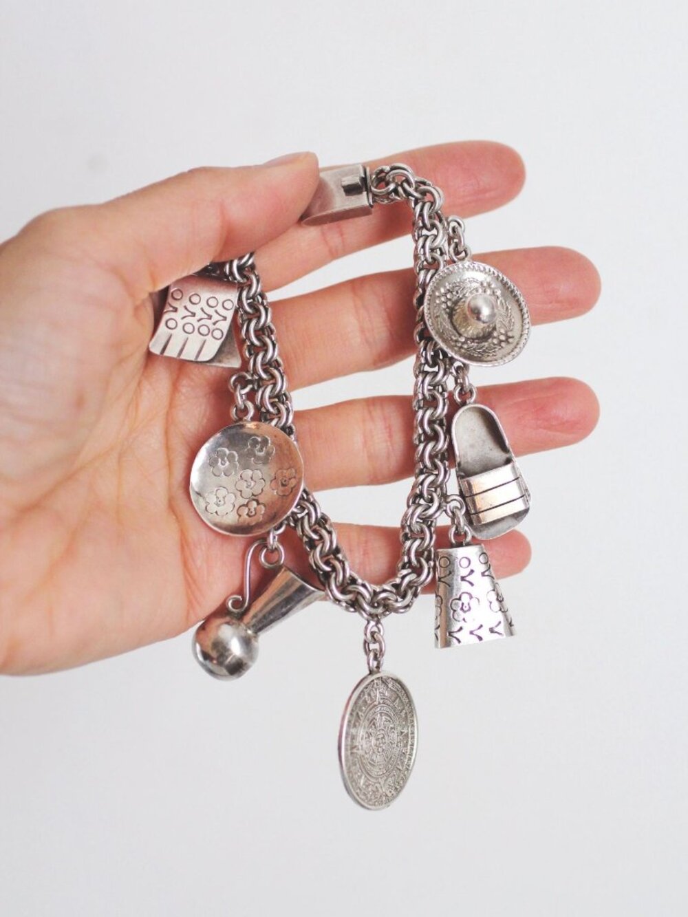 Vintage Mexican Sterling Silver Souvenir Charm Bracelet Mid Century 925 Cultural